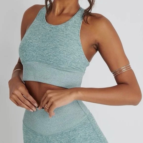 Alo Yoga Alosoft Serenity Sports Bra- Seagrass Heather - Picture 10 of 10